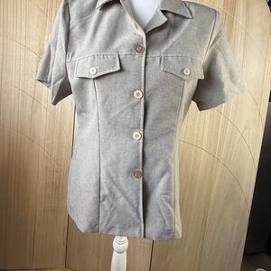 Vintage Pro-Fashion USA Womens Gray Button Front Blouse Utility Shirt Pocket